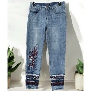 TRU LUXE WOMENS DENIM JEANS SIZE 29/8 Floral  Embroidered